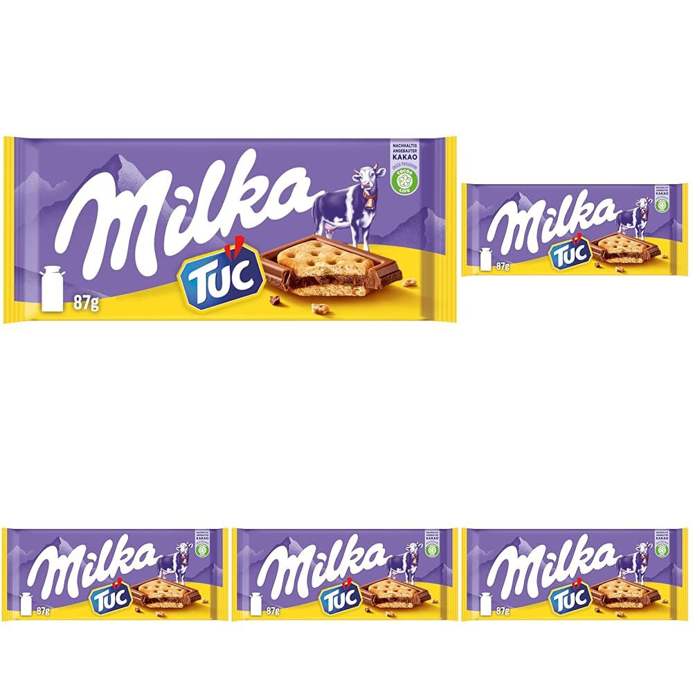 TUC Biscuits 1 x 87g | Alpine milk chocolate | with mini salt crackers | Chocolate made from 100% Alpine milk | Chocolate Bar (Pack of 5)