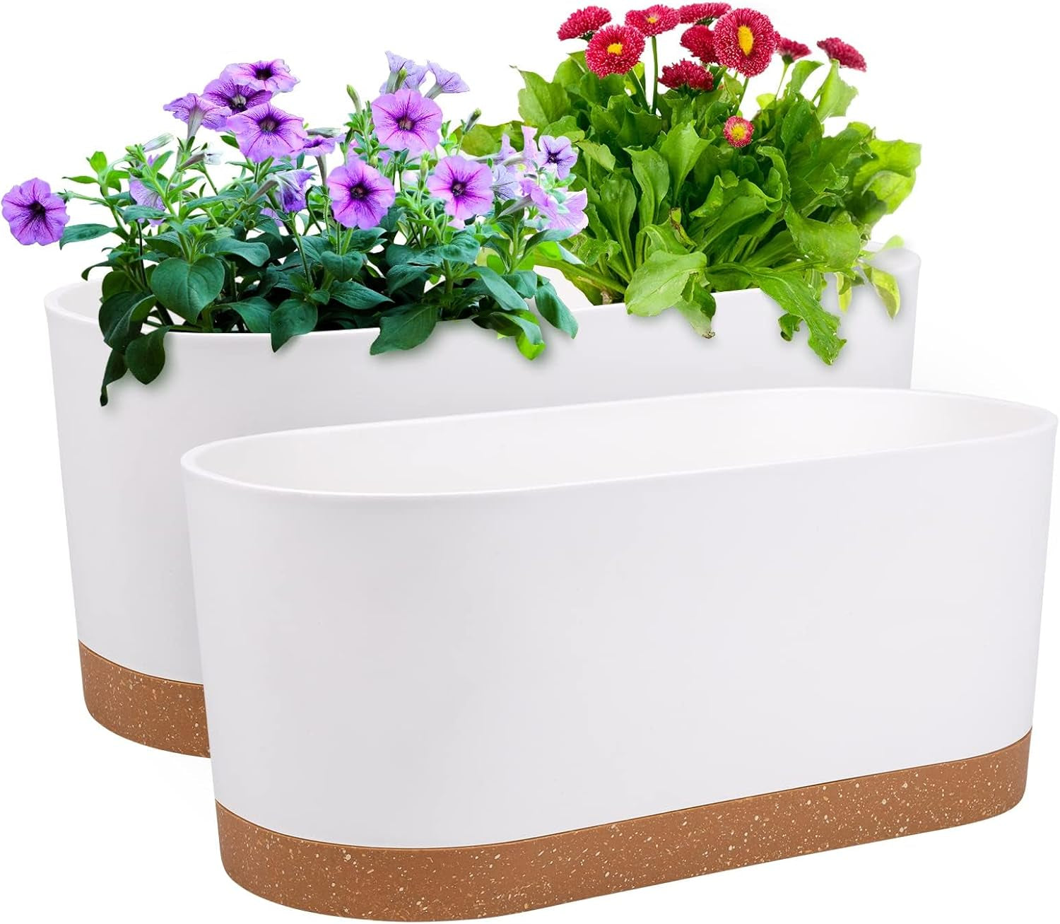 12.7cm Set of 2 Flower Pots, Indoor Plant Pots with Drainage Holes and Removable Base, Modern Decorative Saucers for Outdoor Garden Planters (White 12.7cm)