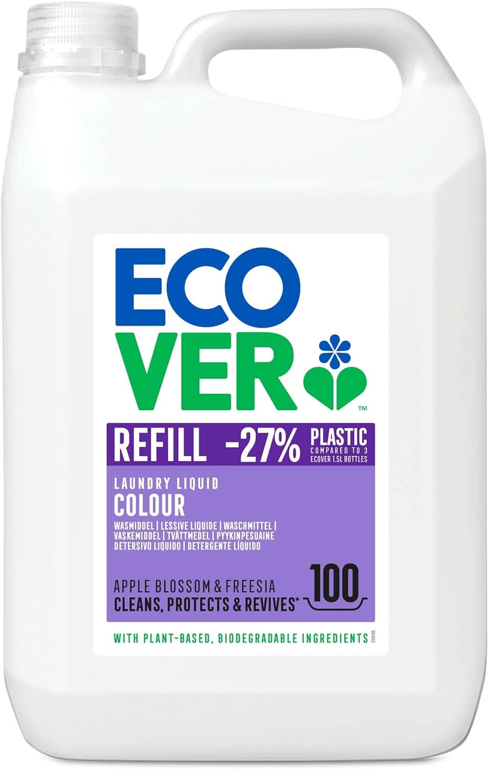 Ecover Color Apple Blossom & Freesia laundry detergent, Liquid detergent with plant-based ingredients to preserve and protect clothes Naty Shop 5 liters