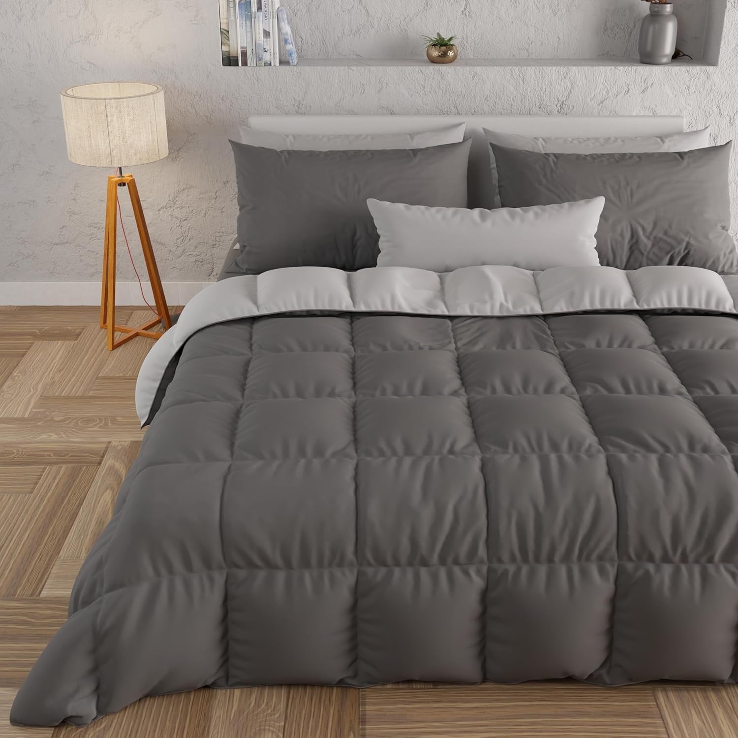 PETTI Artigiani Italiani - Winter quilt for double bed, maxi, monochrome, double-sided, white, gray, 100% Made in Italy Duvets and quilts Naty Shop Gray Bed size 120-130X200: [Quilt 220 X 260 Cm]
