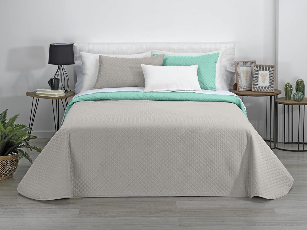 AVA | Reversible Quilt | For All Seasons | Color - Beige/Turquoise | For Bed 180 Cm. (270 X 270 Cm. Ancho X Alto) | Quilted quilt Quilts and quilts Naty Shop