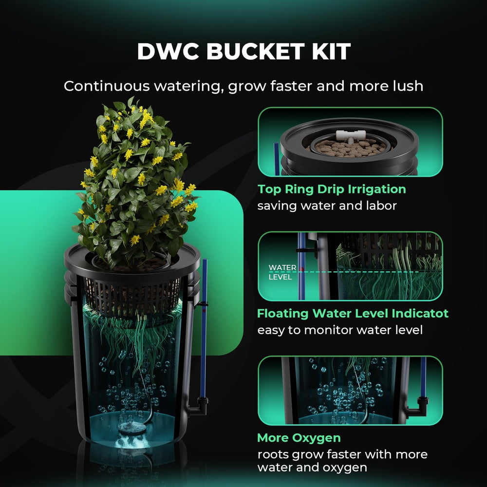 Mars Hydro DWC Hydroponic Grow System, 5 Gallon Deep Water Grow, 8W Air Pump, Multipurpose Air Hose, Air Stone, 2 Buckets and Drip Pot Kit
