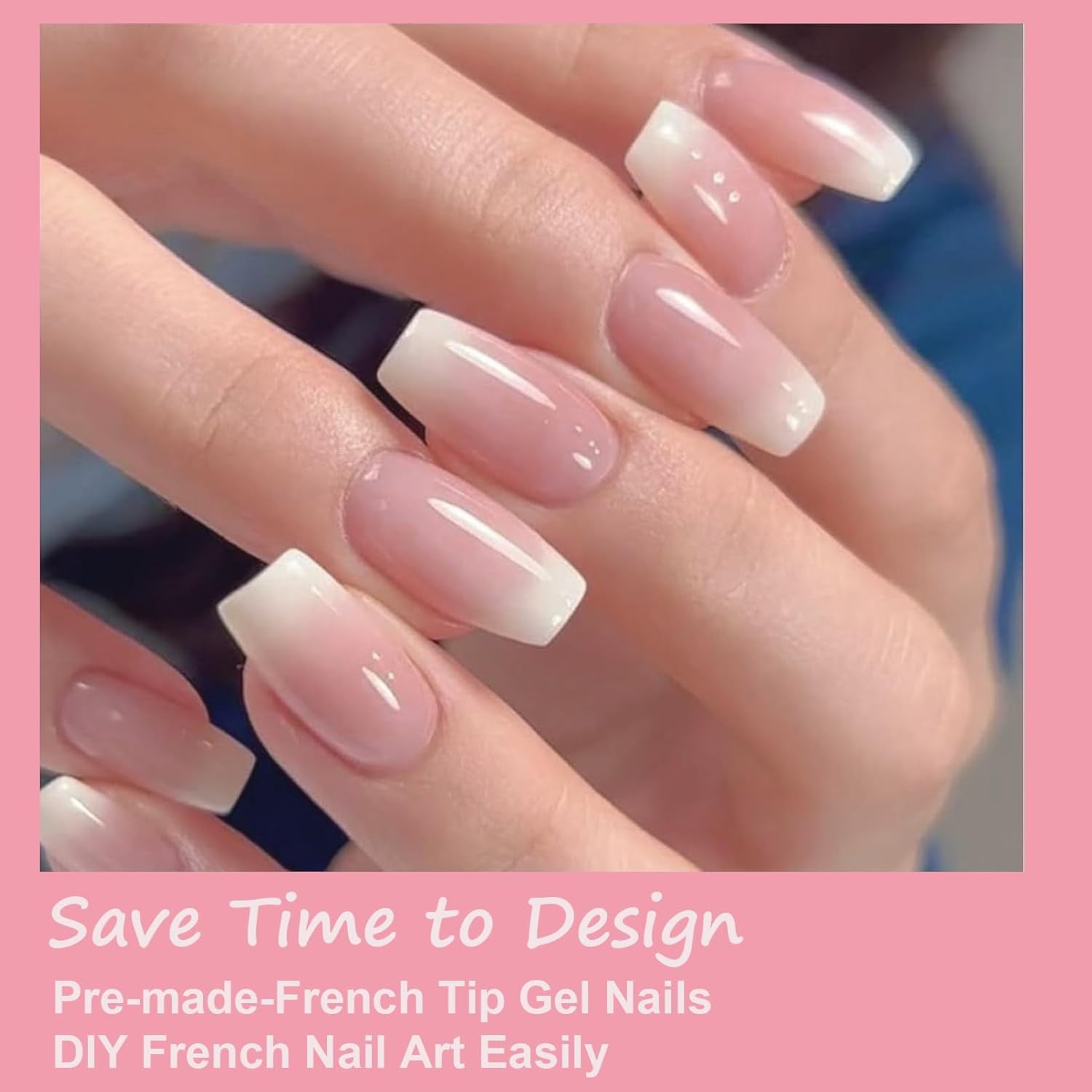 Set de vârfuri pentru unghii false - 240 de bucăți unghii false franțuzești pentru lipit - Unghii artificiale scurte, pătrate, pentru manichiură, pentru femei și bărbați (gradient scurt de sicriu)