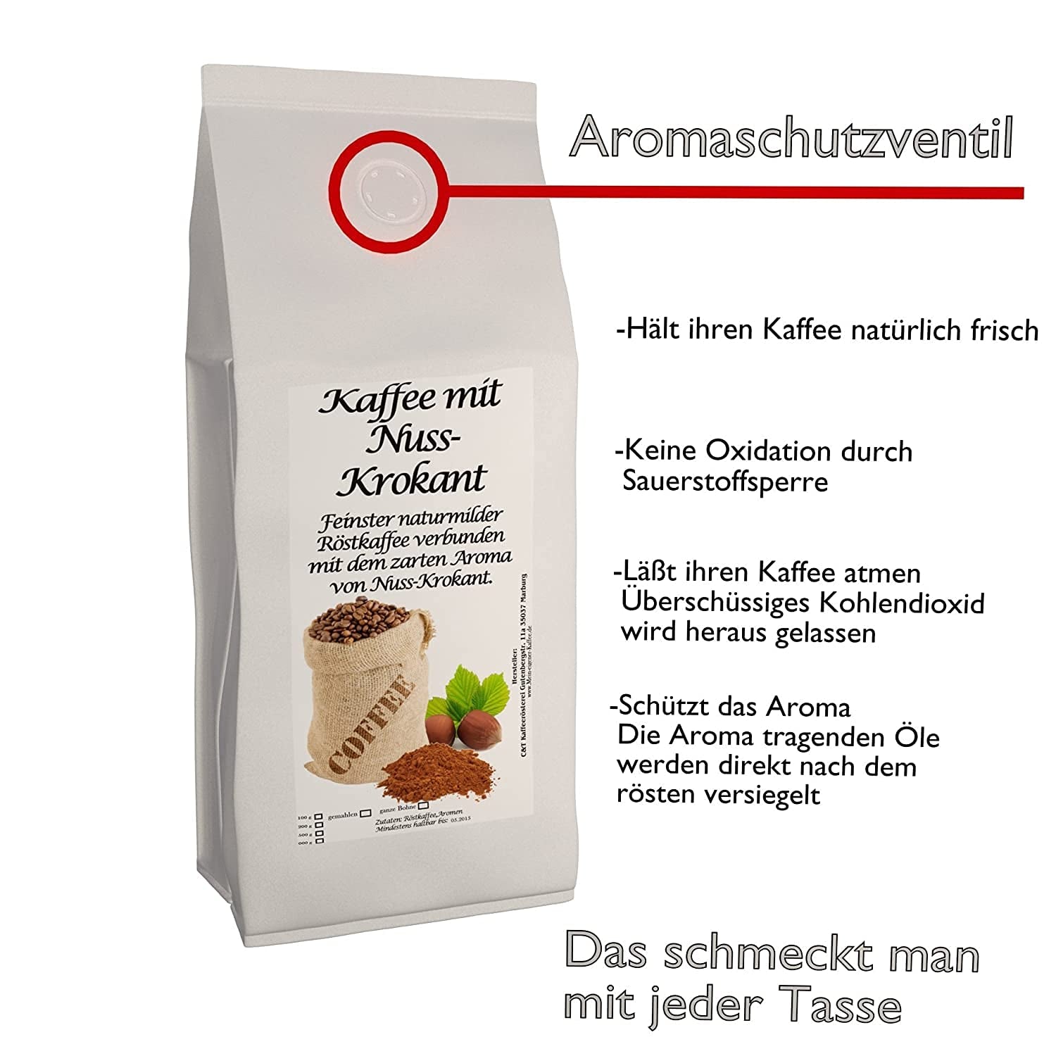 4 x 500g leckere, nussige Aromakaffee Sorten - Kaffee mit Haselnuss, Macadamia, Nuss-Krokant, Amaretto (Gemahlen)
