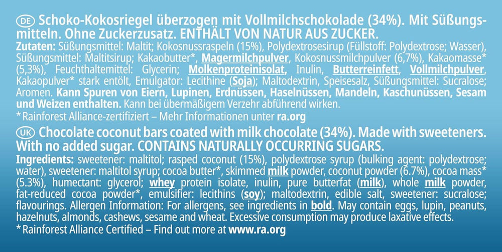 Frankonia, chocolate without added sugar, chocolate bars - coconut, 100 g (3x33 g) Naty Shop