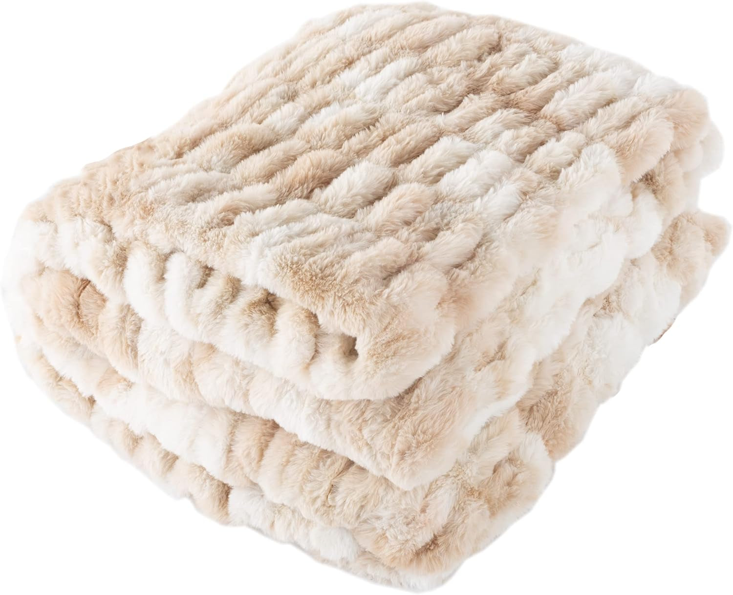 Lavish Home Oversized Gerüschte Faux Fur Blanket, 152.4 X 203.2 Cm, Jacquard Faux Fur, Queen Size Throw for Beds and Sofas, Gray Beds and Blankets Lavish Home Cream