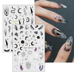 Jmeowio Nagelsticker Mond Stern Sonne 9 Blatt Nail Art Sticker Selbstklebend Nagelaufkleber Bunte Dekoration Nageldesign Zubehör