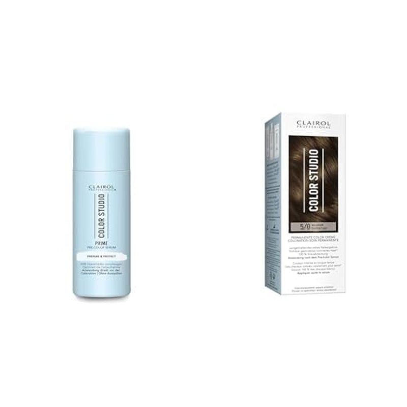 Set de vopsit păr Color Studio - ser de păr pentru prevenirea deteriorării la vopsirea părului (50 ml) + vopsea de păr maro deschis 5/0 (110 ml) - cu purificator metalic pentru 6 x mai puțină rupere a părului Vopsea pentru par Naty Shop Titlu implicit
