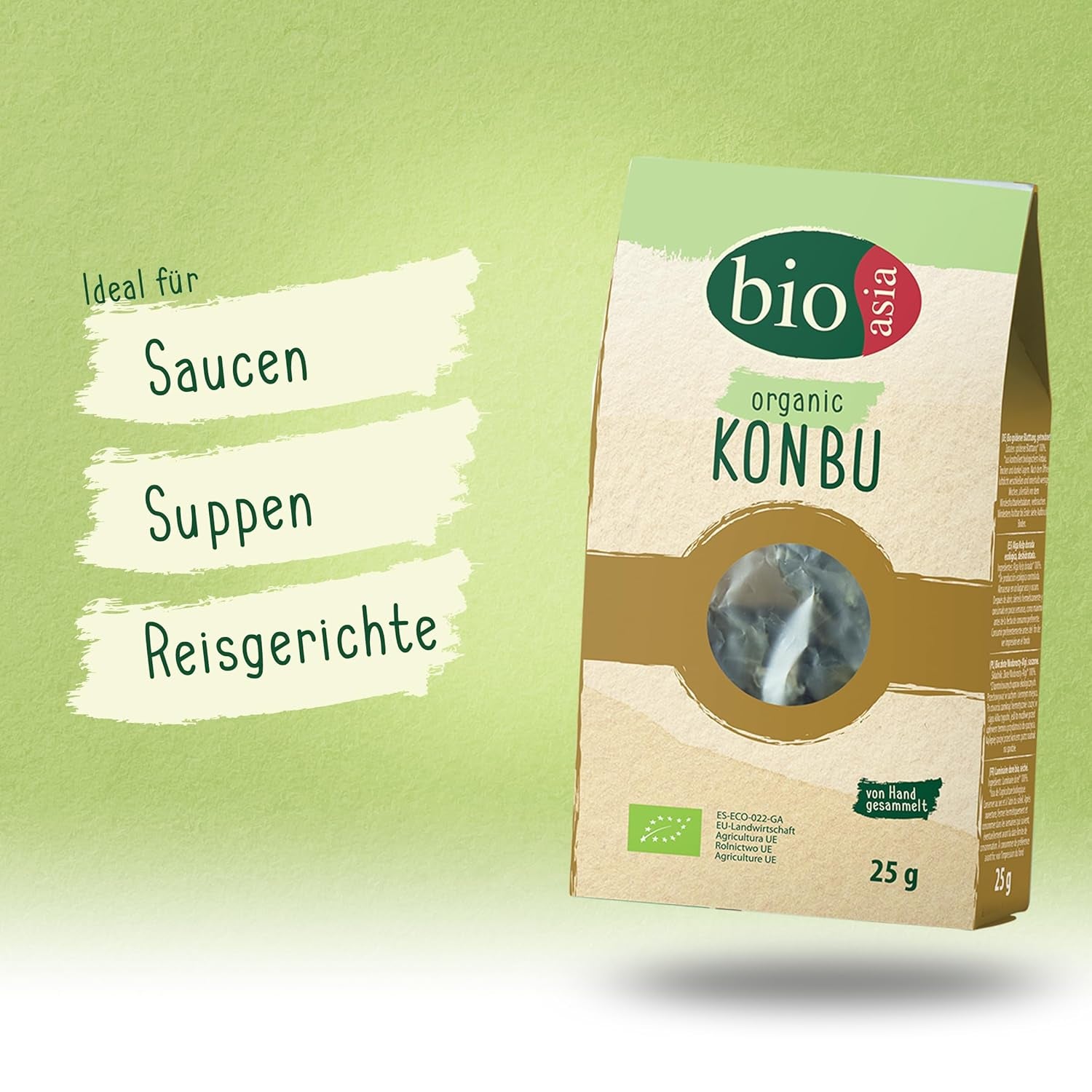 BIOASIA Bio Konbu, 100% natural Algae, ideal for Aromatisierung von Suppen, Brühen & Aufgüssen, 1 x 25 g