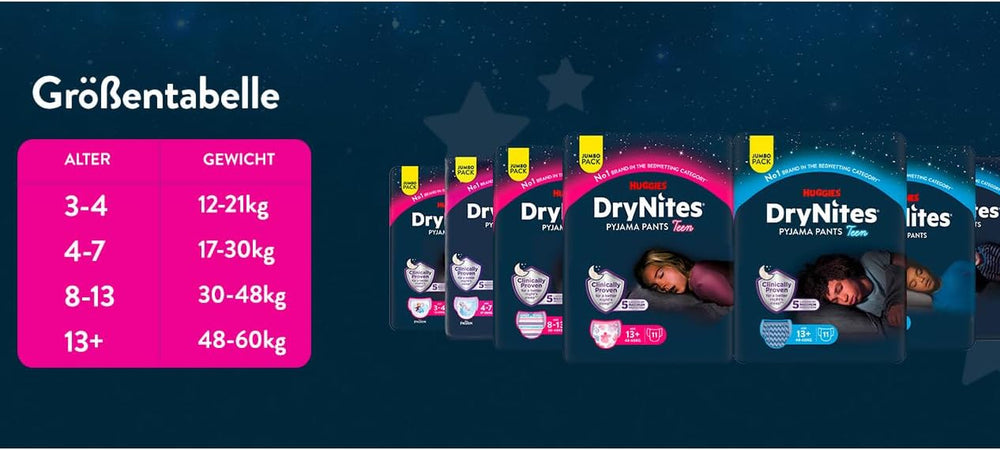 Huggies DryNites Super Absorbent Nighttime Diapers for Girls 3-4 Years (12-21kg) 4 x 16 Count (64 Count Total) Monthly Panty Pack
