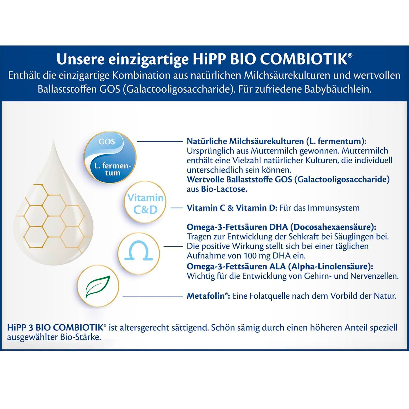HiPP 3 Organic Combiotik (4 x 600g), follow-on milk from 10 months, with natural cultures of lactic acid, vitamins C and D, GOS, Omega-3 (DHA, ALA), of the best organic quality
