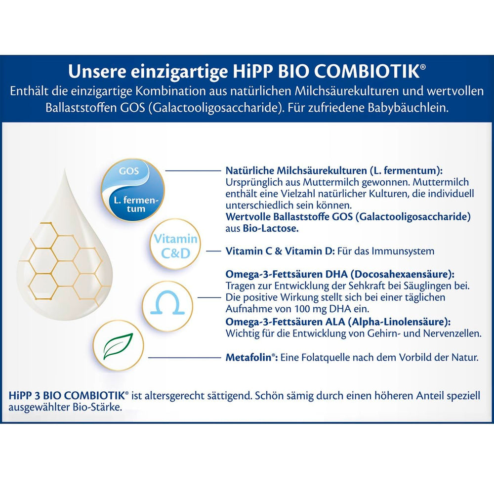 HiPP 3 Organic Combiotik (4 x 600g), follow-on milk from 10 months, with natural cultures of lactic acid, vitamins C and D, GOS, Omega-3 (DHA, ALA), of the best organic quality