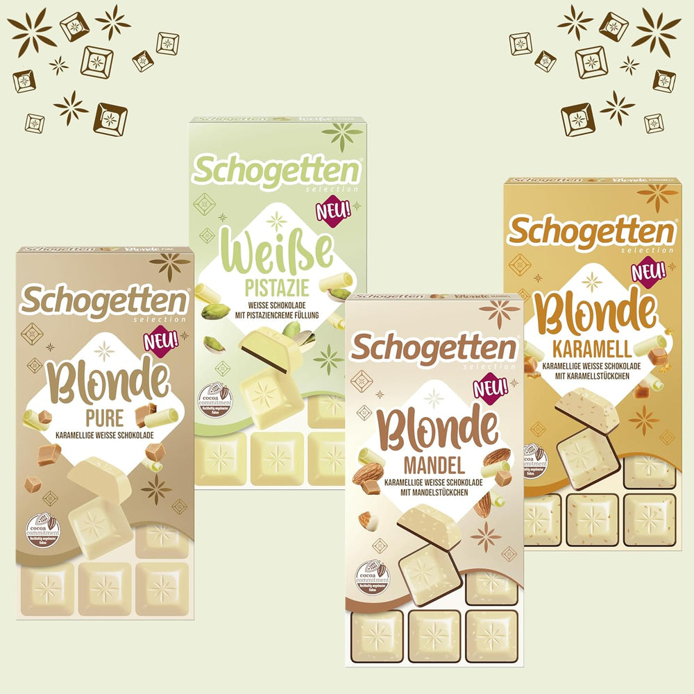 Schogetten White Pistachio | White chocolate with pistachio cream filling | 100 g | Conveniently Portioned (Pack of 3)