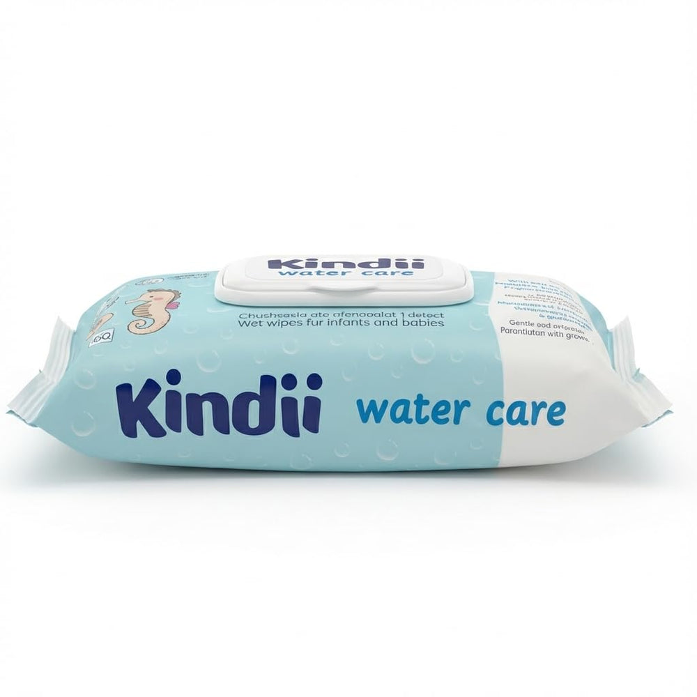 Kindii Water Care Wet Wipes - Aqua Baby Wipes - 100% Viscose, 99.9% Water, Grapefruit Extract, Scarf Size 150x200, 100% Biodegradable, Plastic Free, Cleansing Wipes for Sensitive Skin