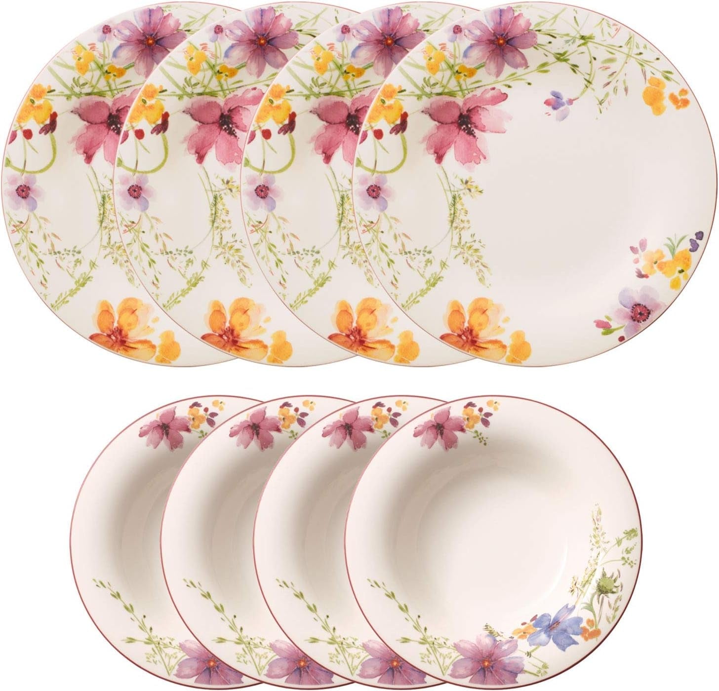 Villeroy & Boch - Mariefleur Gris Set de cafea sau mic dejun din porțelan premium Seturi vesela masa Naty Shop Alb Set Farfurii 8 bucati