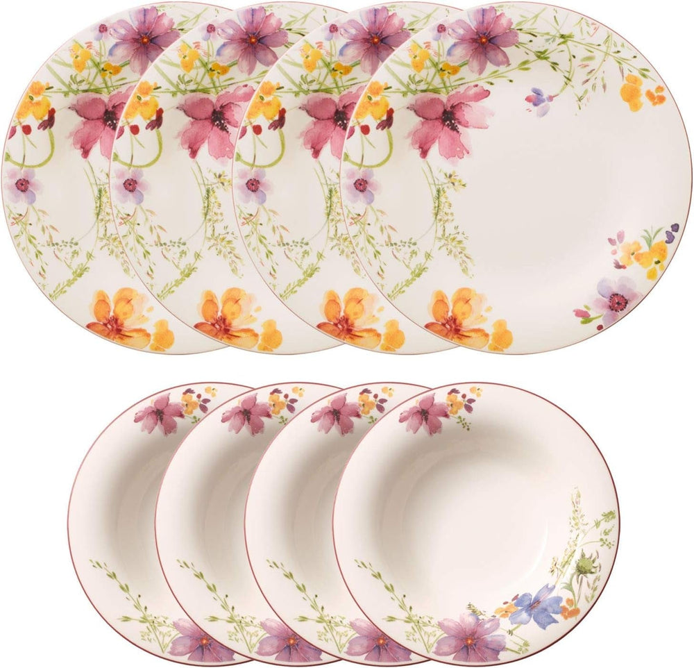 Villeroy & Boch - Mariefleur Gris Set de cafea sau mic dejun din porțelan premium Seturi vesela masa Naty Shop Alb Set Farfurii 8 bucati