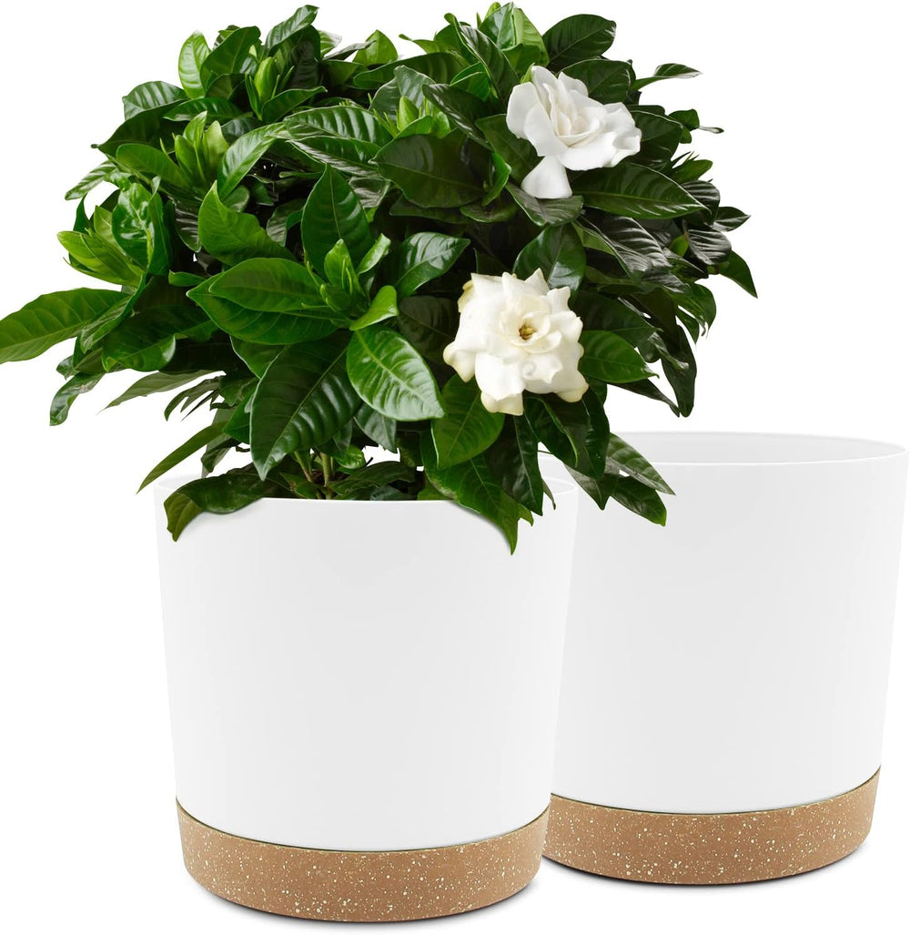 12.7cm Set of 2 Flower Pots, Indoor Plant Pots with Drainage Holes and Removable Base, Modern Decorative Saucers for Outdoor Garden Planters (White 12.7cm)