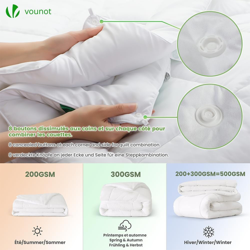 VOUNOT Duvet 155X200Cm, 4 Seasons Winter Duvet Set de 2 500GSM, constând din 2 plăpumi înnodate împreună Adaptable Duvet pentru vară și iarnă, Oeko-Tex Standard Plapumi si pilote Naty Shop