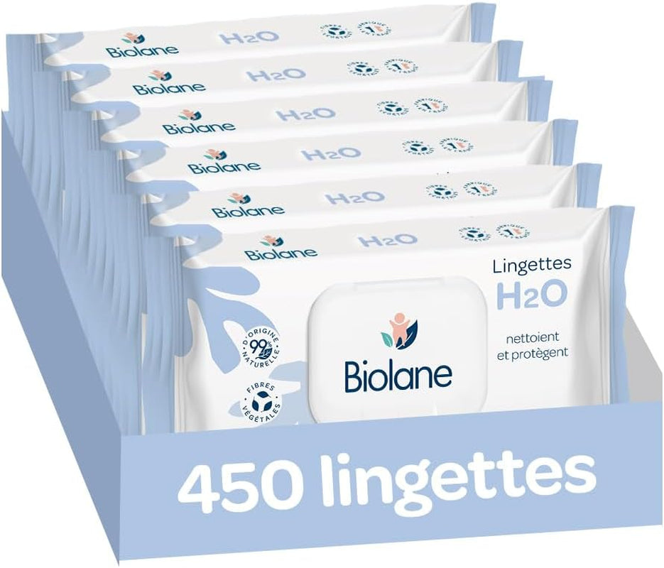 BIOLANE - Baby wet wipes with water - 225 wipes - 3 x 75 pieces - Gentle and effective cleaning - From birth - French quality