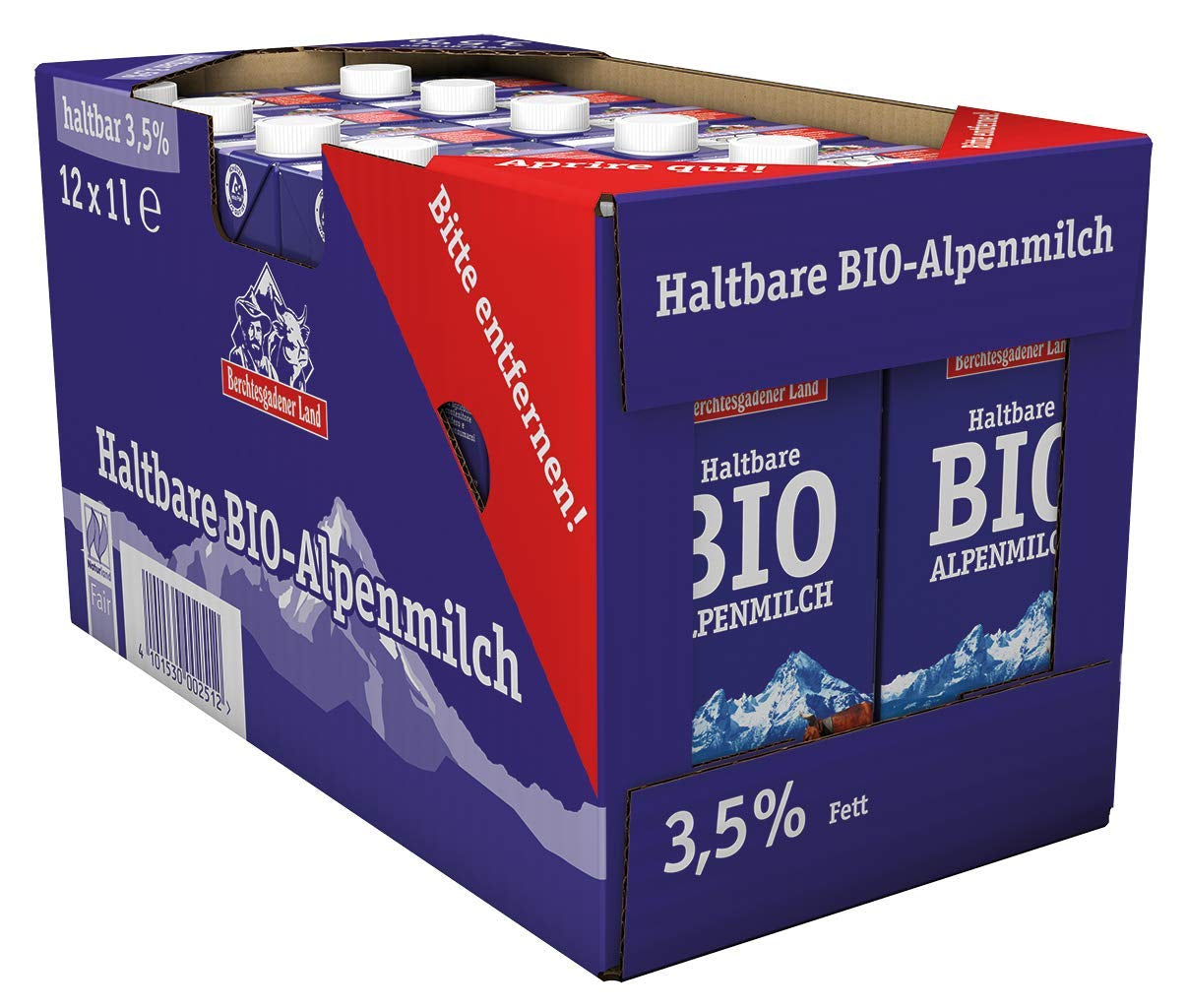 Berchtesgadener Land Haltbare Bergbauern-Milch, 1.5% Fett, 12er Pack (12 x 1 l)