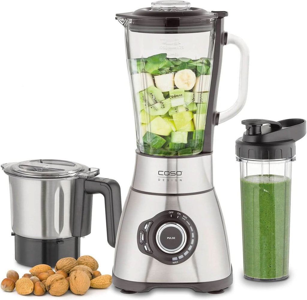 CASO B 1800 Powerblender-Set - Standmixer, 28.000 U/Min, Glasbehälter 1,75 L, Inkl. Trinkflasche Und Zerkleiner, Mixer Testsieger Mit Sehr Gut, Edelstahl Naty Shop