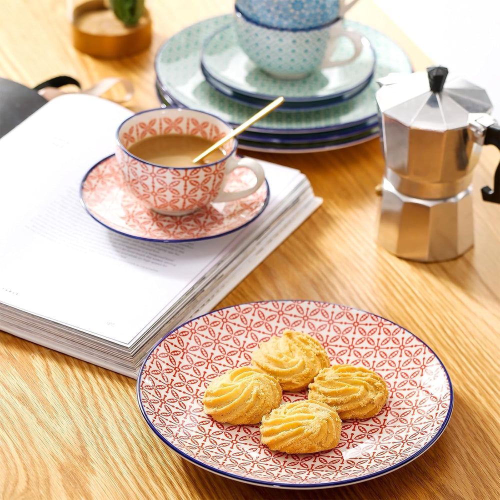 Set de cafea din porțelan, Vancasso Macaron, serviciu de cafea colorat cu 12 piese pentru 4-12 persoane, set de cești, include cești de cafea, farfurioare și farfurii de desert