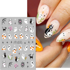 JMEOWIO Nagelsticker Halloween Süßer Geist 9 Blatt Nail Art Sticker Selbstklebend Nagelaufkleber Dekoration Nageldesign Zubehör