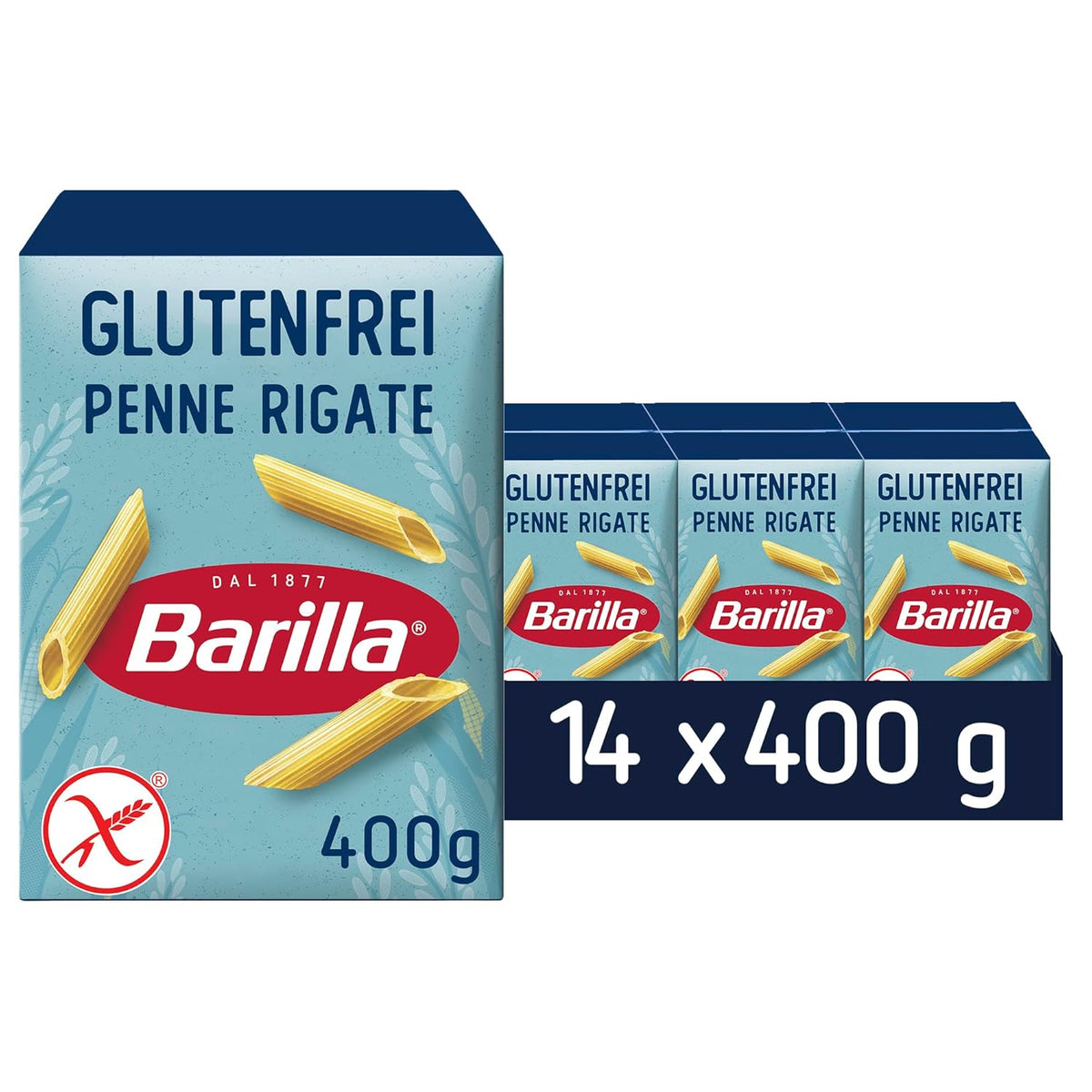 Barilla Penne Rigate gluten-free pasta made from delicious corn and rice - perfect for people with celiac disease or gluten intolerance (14 x 400g)