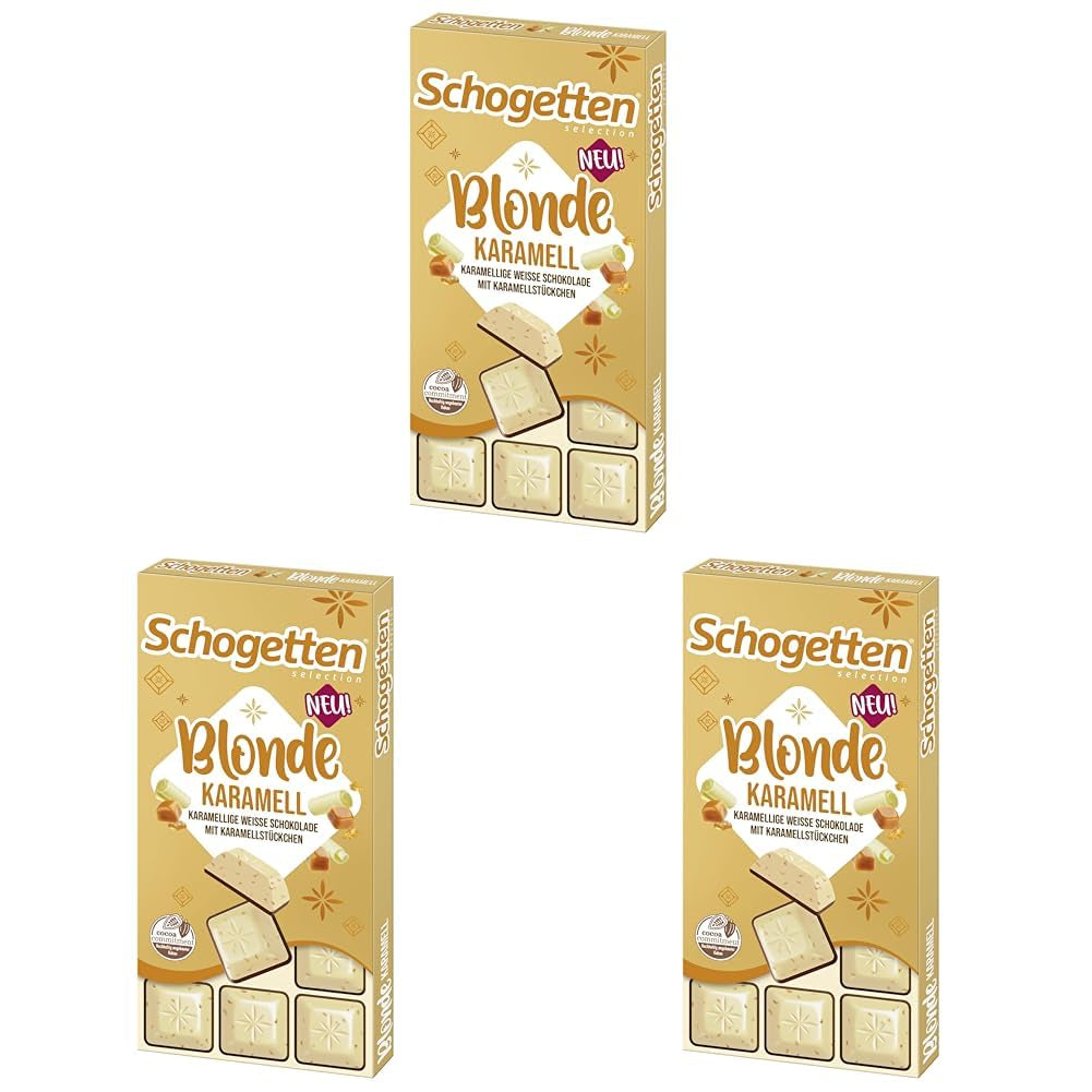 Schogetten Blonde Caramel | Caramel with white chocolate and caramel pieces | Chocolate bar 100g | Conveniently portioned
