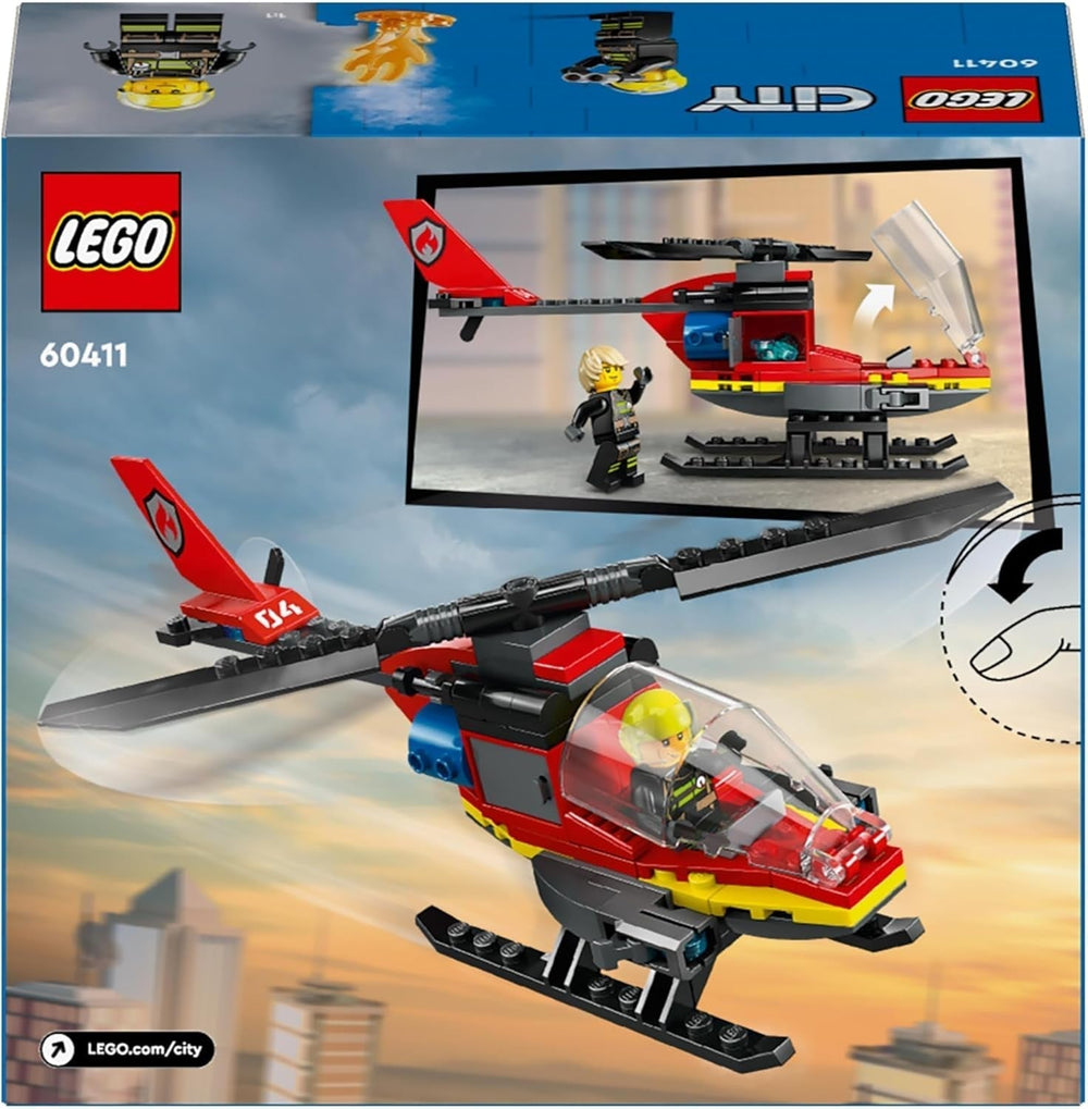 LEGO City Fire Brigade Helicopter, helicopter toy and pilot figure set, fire helicopter for an imaginative play experience, gift for children, boys and girls from 5 years old 60411 Building sets Besuche den LEGO-Store