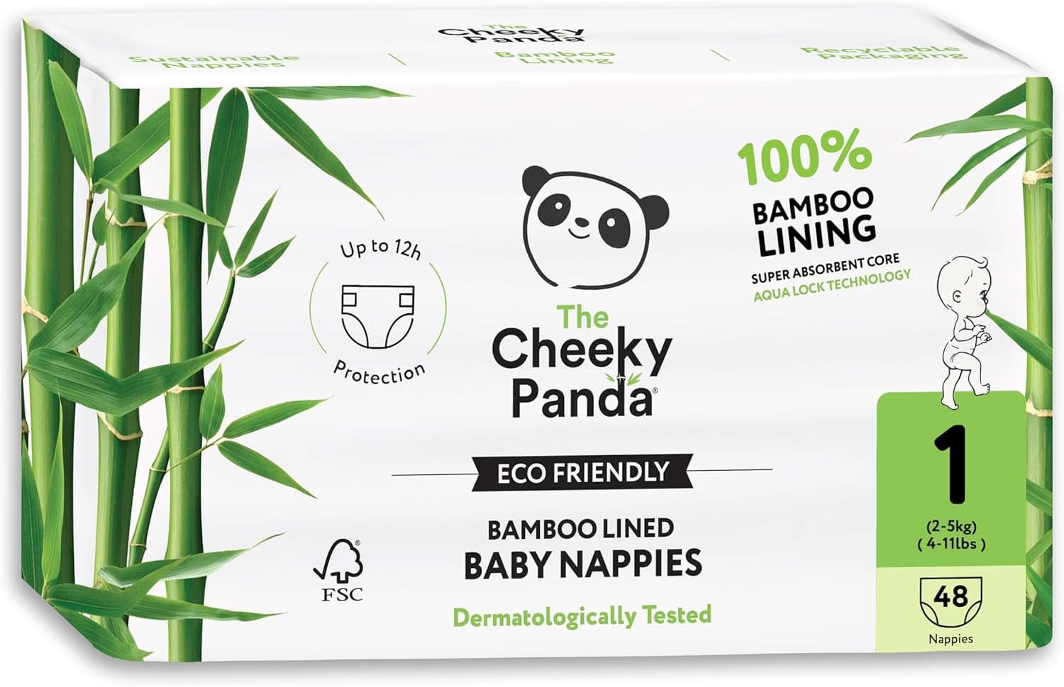 The Cheeky Panda - Scutece pentru bebeluși din bambus - Până la 12 ore de protecție împotriva scurgerilor Mama si Copilul Naty Shop Marimea 1 (48 bucati)