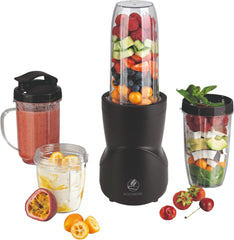 Smoothie Maker 12-Tlg | To-Go Deckel & 4 Mixbehälter | Für Obst, Gemüse & Nüsse | Myth Ice-Crush Funktion | Mini-Standmixer Zum Mixen, Rühren, Zerkleinern, Mahlen, Hacken & Pürieren | BPA-Free Kitchen Naty Shop Schwarz