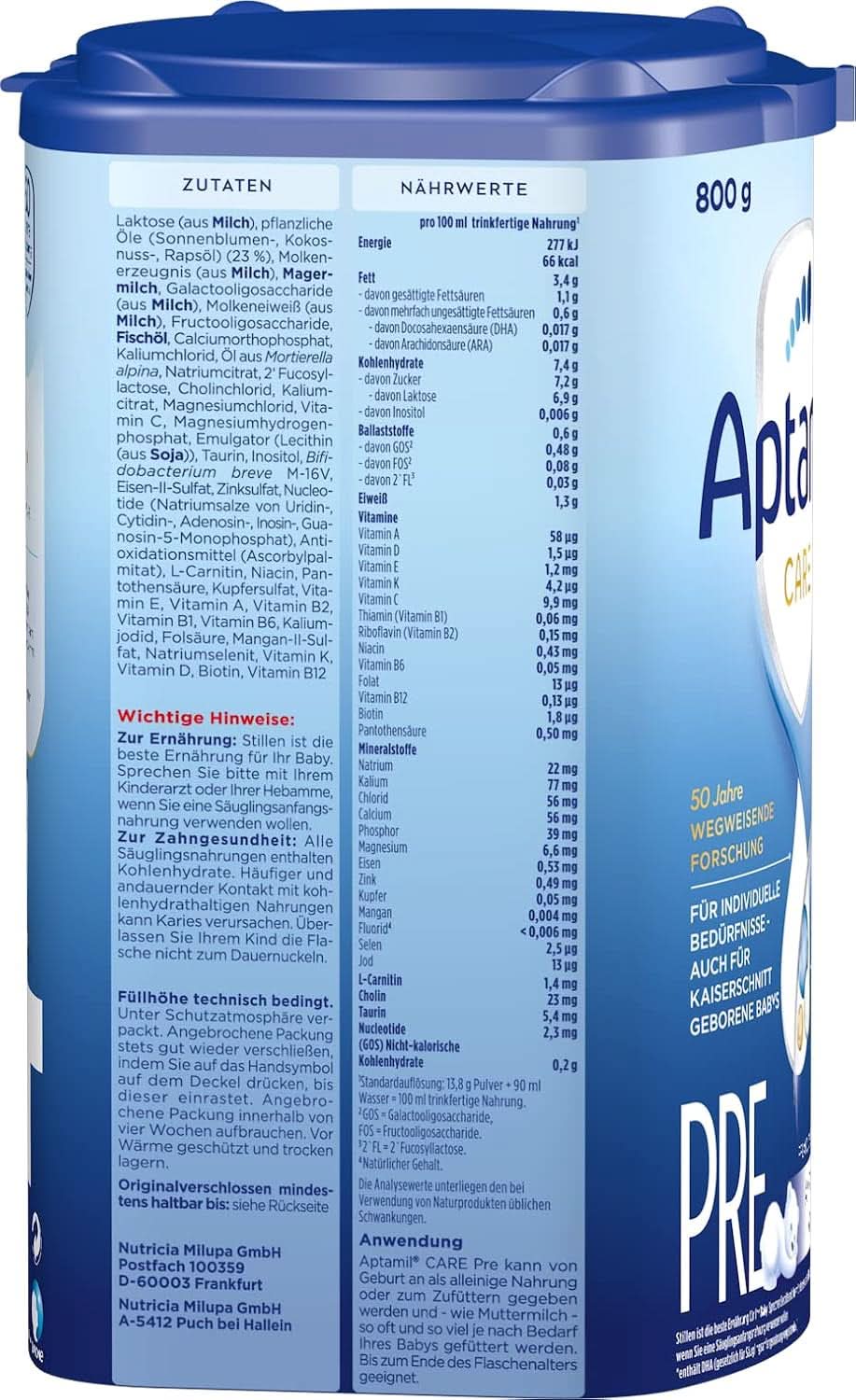 Aptamil Care PRE - Initial milk from birth, with DHA, only lactose, without palm oil, baby food, milk powder, 1x 800 g Mother and Child Naty Shop