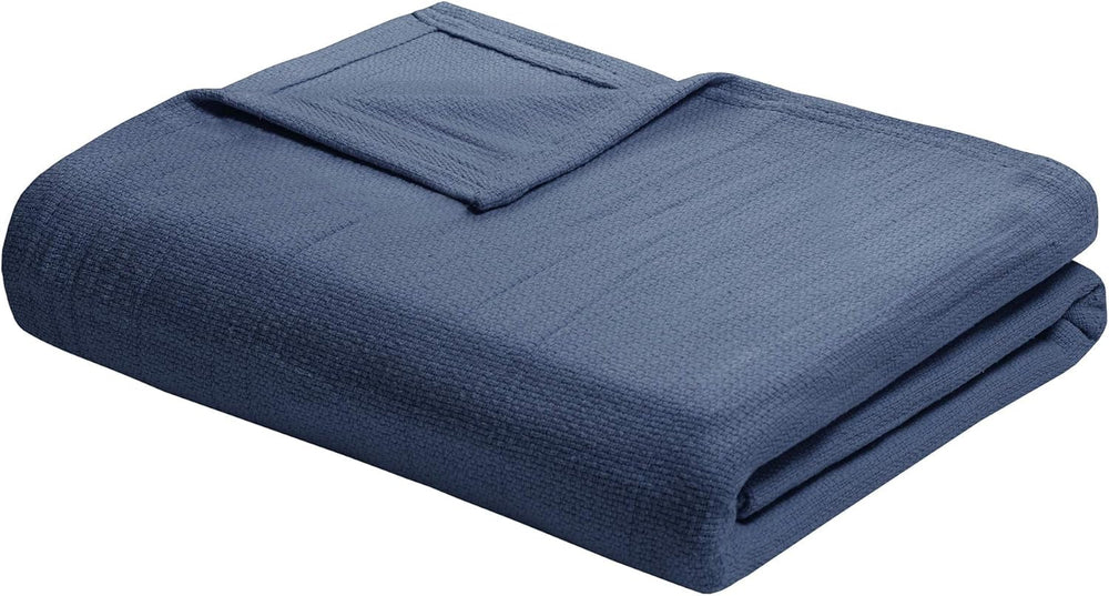 Madison Park Freshspun Wicker Cotton Blanket Twin Gray Beds and Blankets Madison Park Navy Twin