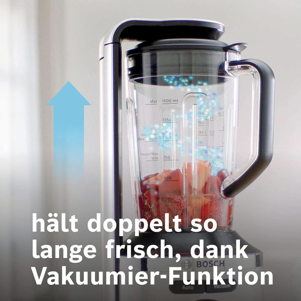 Bosch Vakuum-Standmixer Vitapower Serie 8 MMBV621M, Starke Mixleistung, Vitaminschonende Zubereitung, 4 Automatikprogramme, Vakuum-Togo Flasche, 37,000 U/Min, 1000 W, Silber Mama si Copilul Naty Shop