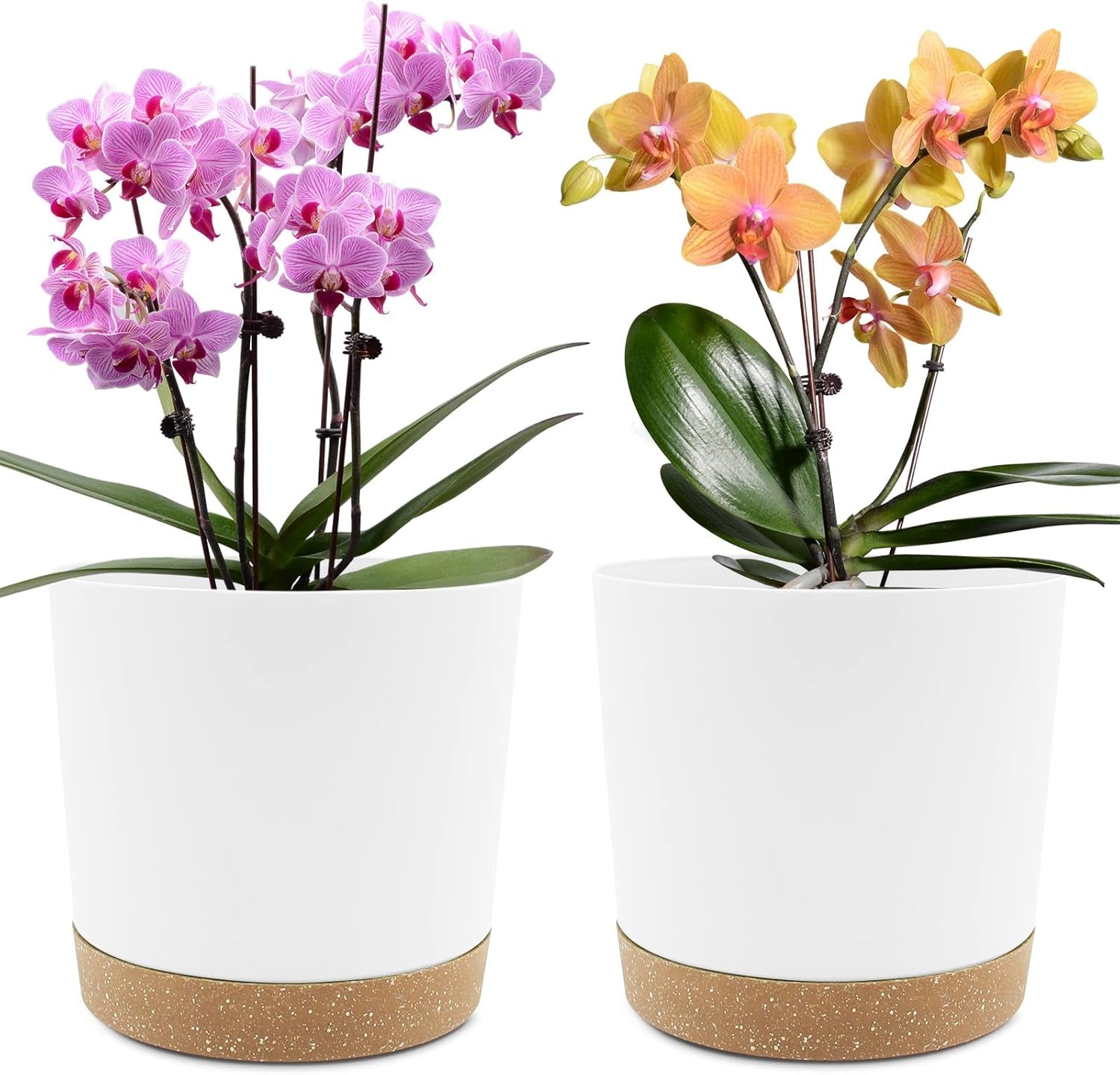 12.7cm Set of 2 Flower Pots, Indoor Plant Pots with Drainage Holes and Removable Base, Modern Decorative Saucers for Outdoor Garden Planters (White 12.7cm)