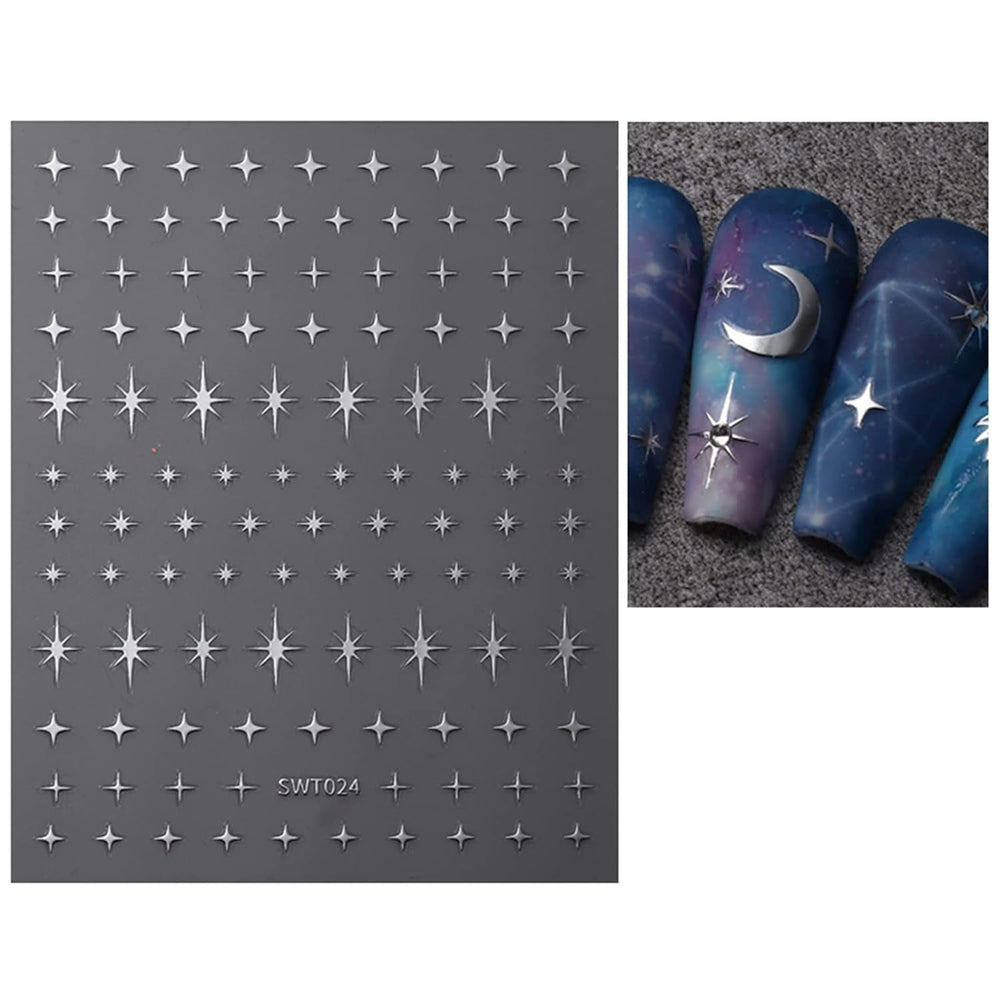 JMEOWIO Nagelsticker Mond Stern 9 Blatt Nail Art Sticker Selbstklebend Nagelaufkleber Bunter Dekoration Nageldesign Zubehör