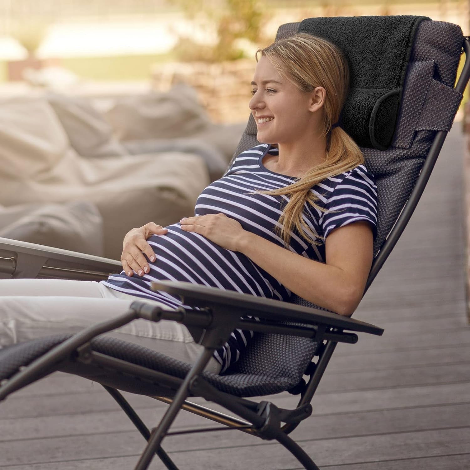 Pernă de gât pentru șezlong, pernă pentru cap, pernă reglabilă din pluș, rolă pentru gât, antiderapantă, fleece, canapea, pernă de susținere a gâtului și capului pentru călătorii, acasă, șezlong, canapea, fotoliu (negru)