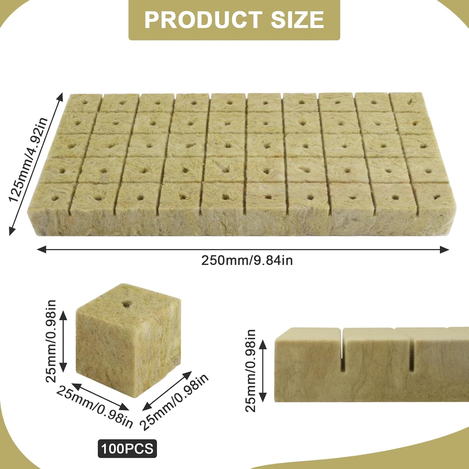 100 Rockwool Propagation Cubes 25x25x25mm With Gloves Rockwool Insulation Easy Plug Propagation Cubes Hydroponics Rockwool Cubes Cuttings Soilless Propagation