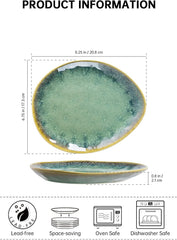 Henten Home Farfurii din gresie specială, boluri pentru gustări și sosuri - 20x17cm pentru 4 persoane, farfurii de mic dejun din porțelan - design modern verde