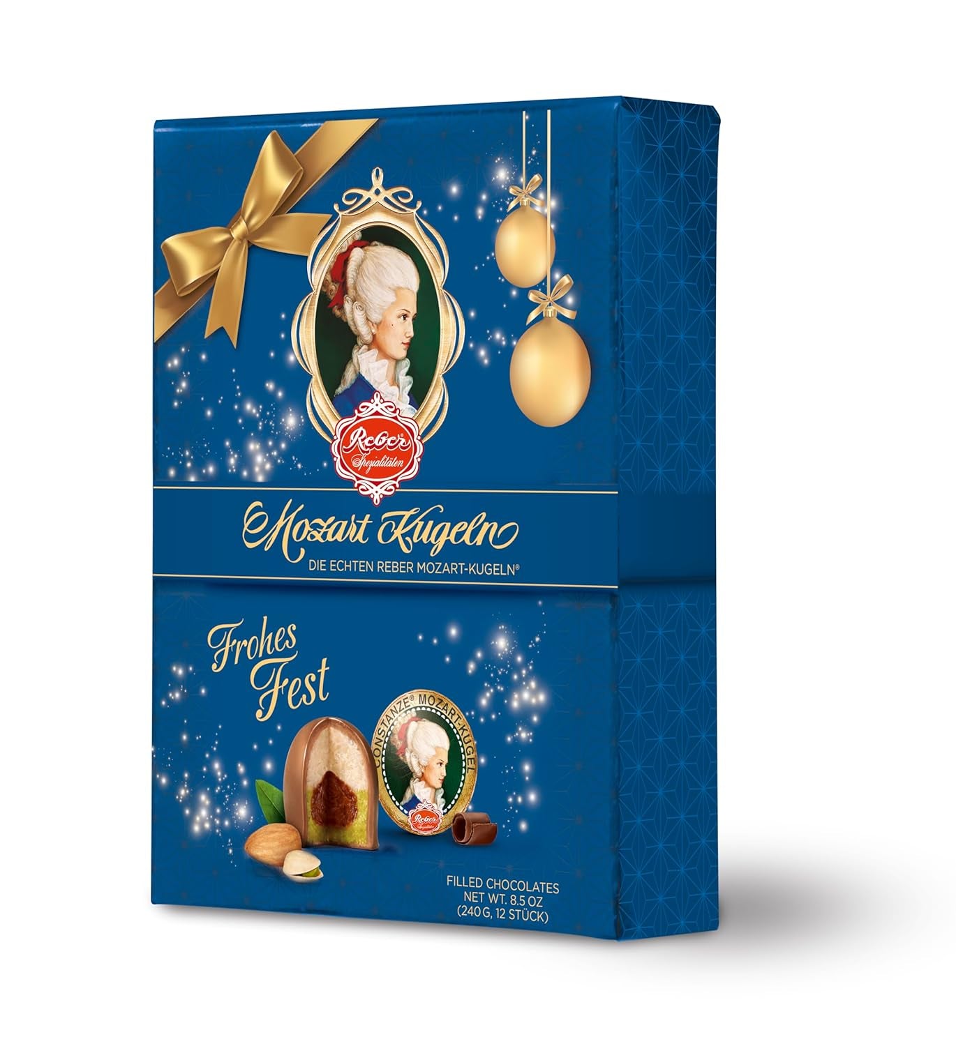 Reber Mozart balls with dark chocolate, pack of 6 with marzipan and nougat, vegan - 1 x 120 g