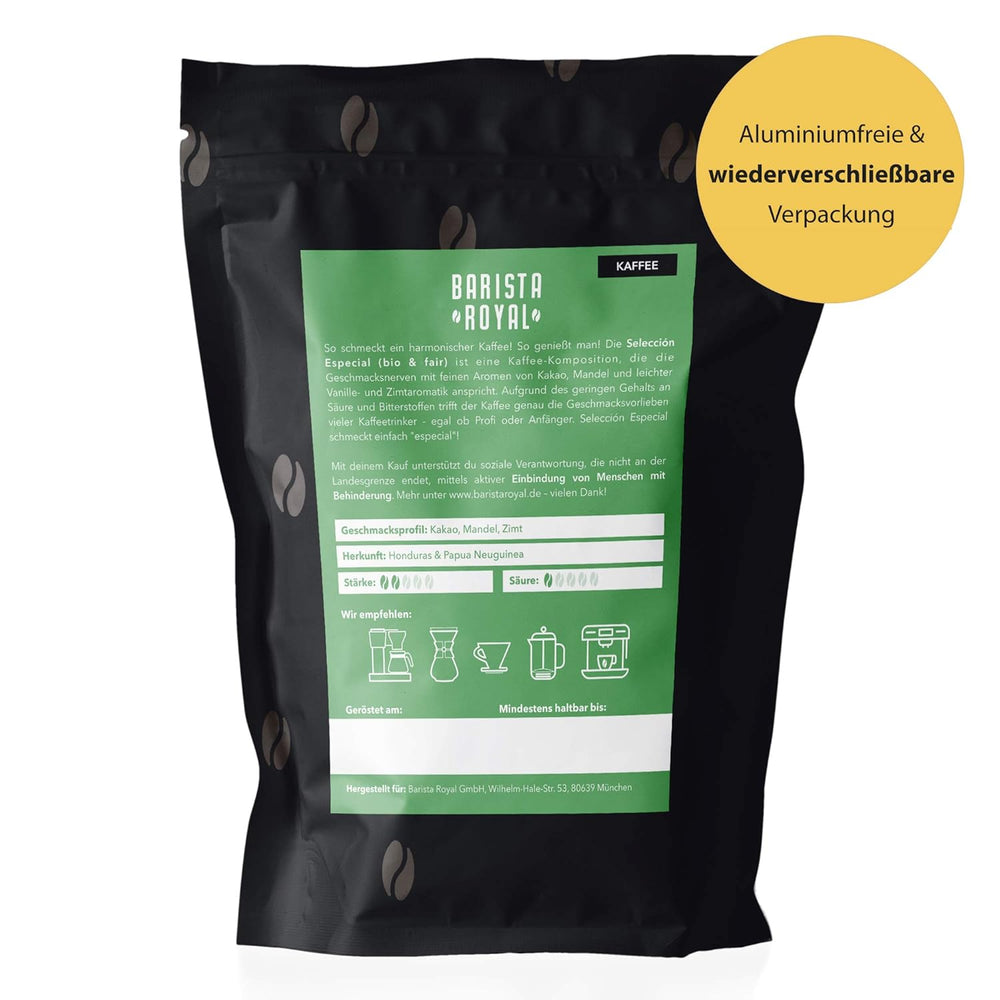 BARISTA ROYAL Bio Kaffeebohnen 1kg "Seleccion Especial" | Frische Kaffeebohnen direkt gehandelt | 70% Arabica, 30% Robusta Kaffee ganze Bohnen | Ideal für Vollautomat und Filtermaschine
