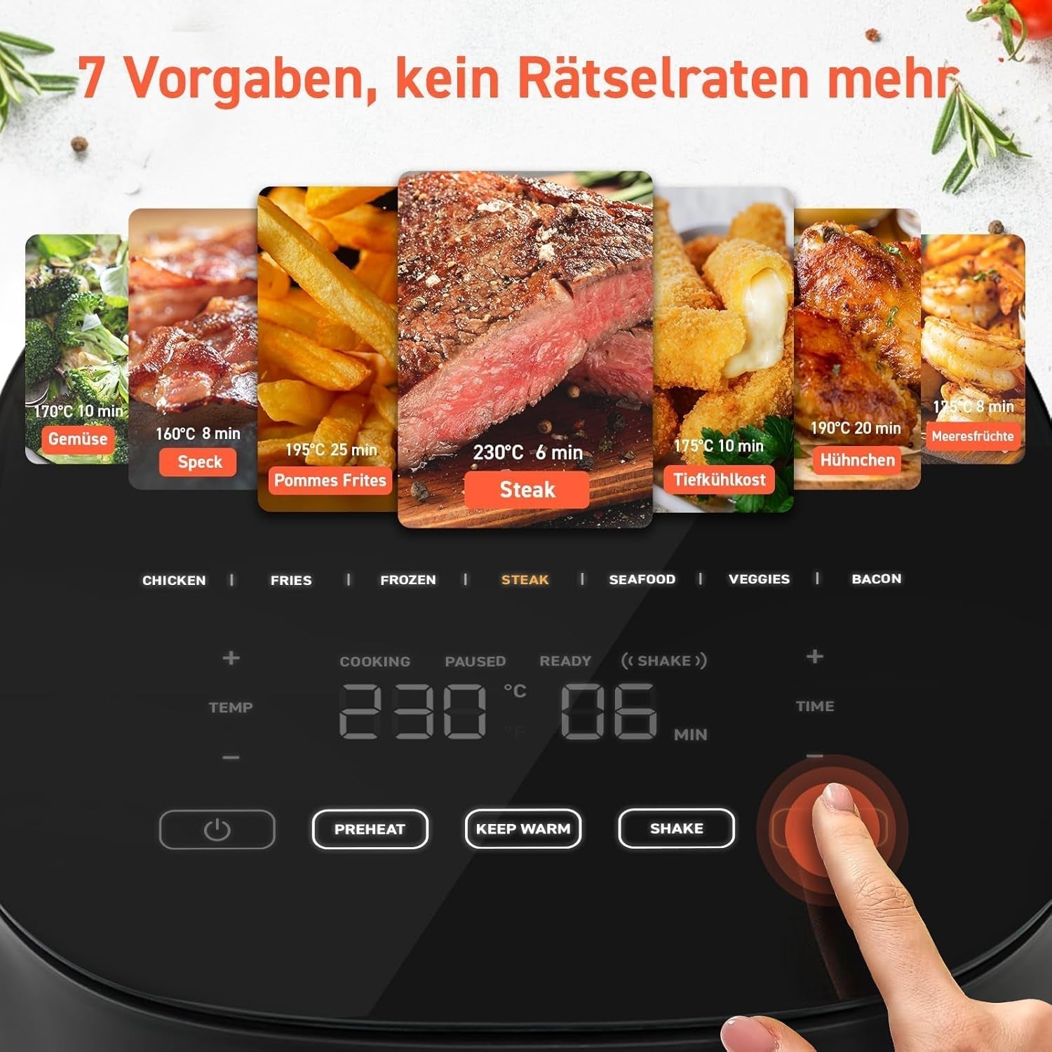 COSORI Airfryer, 7-In-1 Hot Air Fryer 4.7 L, Max 230 ℃ & 55DB zgomot, 100+ rețete Electrocasnice Naty Shop