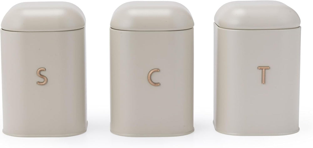 Set de recipiente SALTER BW13729EU7 Pebble pentru ceai, cafea și zahăr – Recipiente de depozitare pentru blaturi, recipiente pentru blaturi de bucătărie, recipiente cu marcaj din oțel carbon