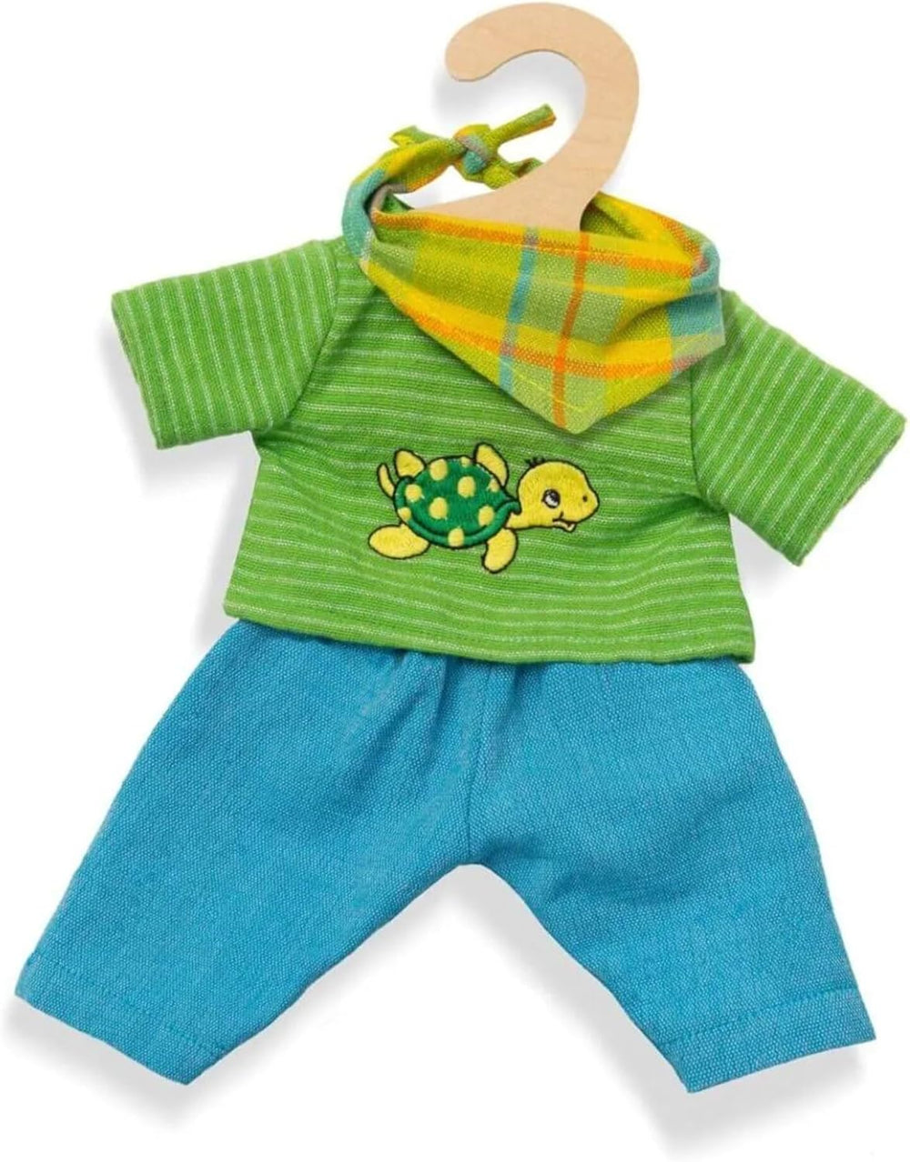 Heless 1721 - Fair Trade Bekleidungs-Set für Puppen, Outfit Max, 3 teilig mit Hose, Shirt und pfiffigem Neckstuch, Größe 28-35 cm
