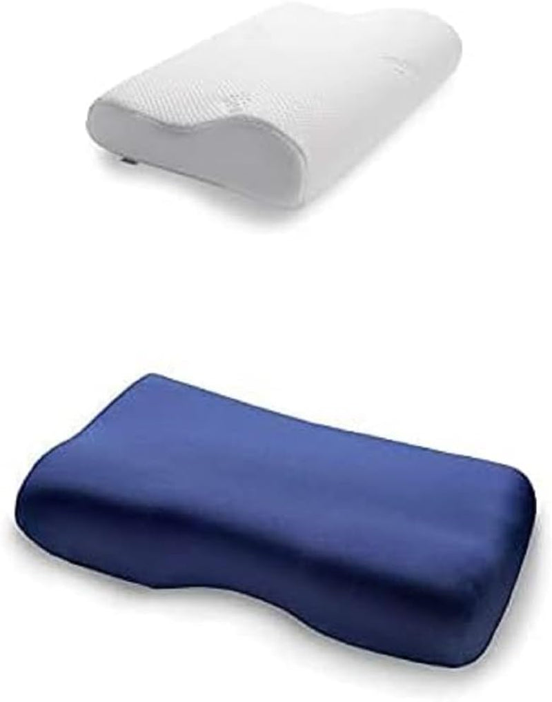 TEMPUR Original Sleeping Pillow Memory Foam, Pernă ergonomică de susținere a gâtului pentru cei care dorm lateral și pe spate, Fermă, M (50 X 31 X 10/7 Cm), Alb Perne ortopedice cervicale Naty Shop Pachet cu husă de pernă, albastră L (50 X 31 X 11.5/8.5 Cm)