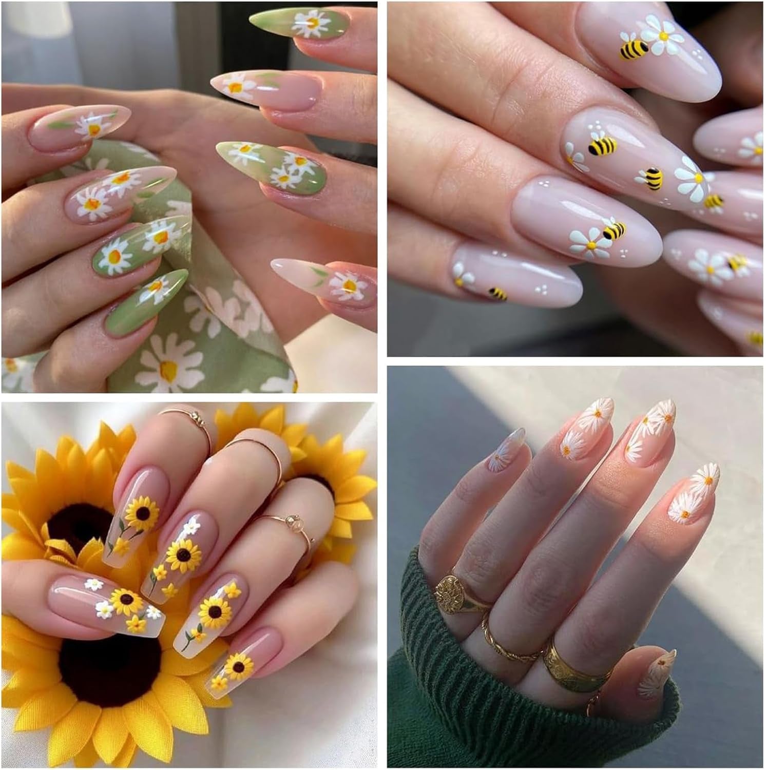 3 Stück Nagelsticker Set-Selbstklebende Nagelfolie Mit Blumen- Und Bienenmotiven-Nail Art Sticker Für Kreatives Nageldesign-Nageltattoos Und Zubehör
