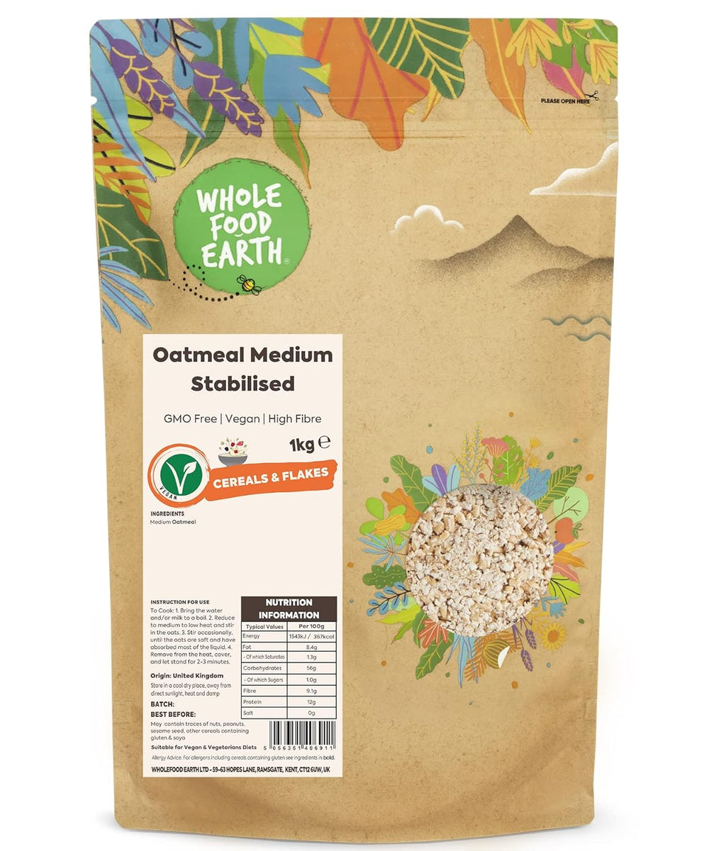 Wholefood Earth Pinhead Oatmeal Coarse Stabilized 3kg | Non-GMO | Rich in fiber