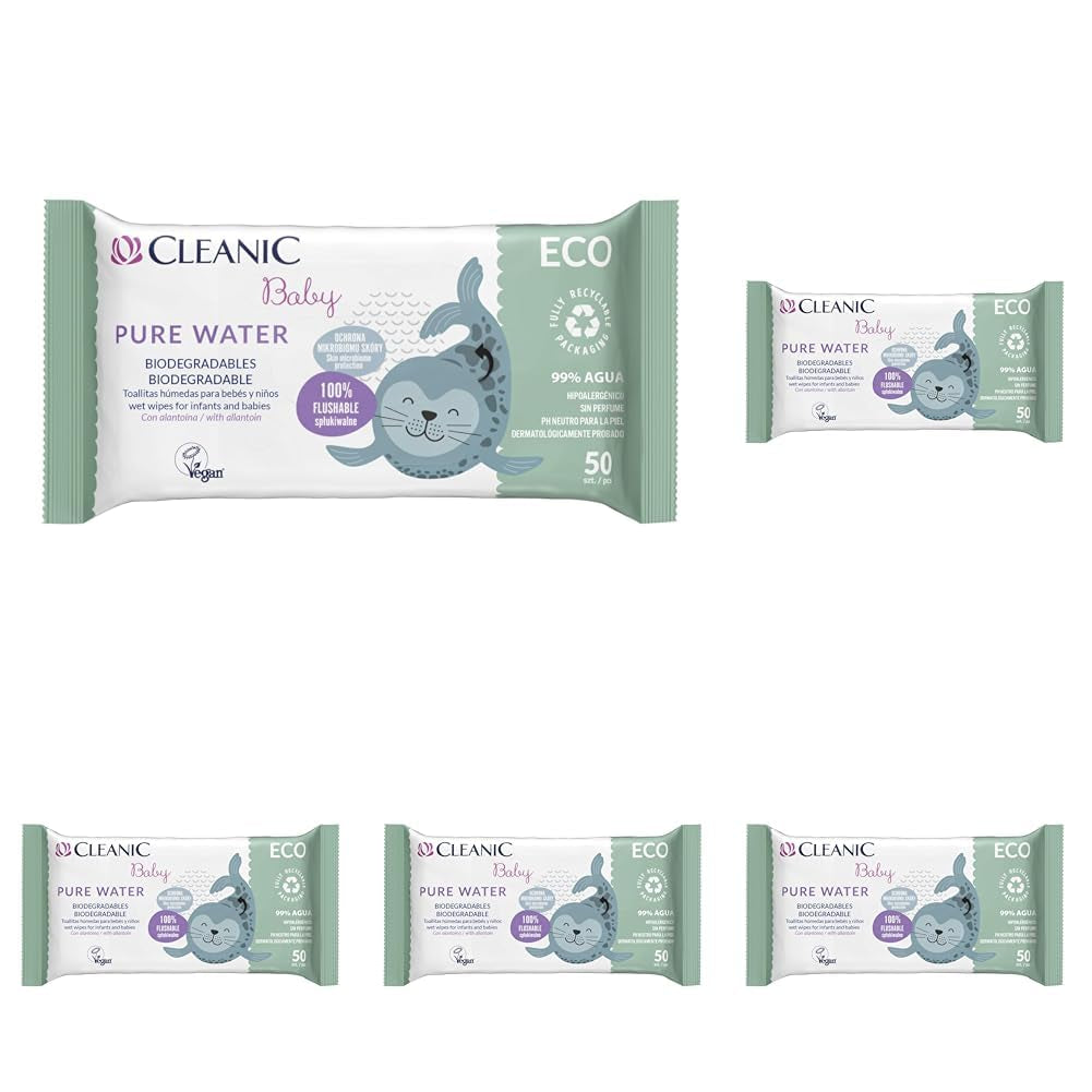 Cleanic Baby Eco Pure Water Wet Wipes – (1 x 50 pcs.) Wet wipes for children and infants – fragrance free, flushable, sensitive skin – 50 pcs.