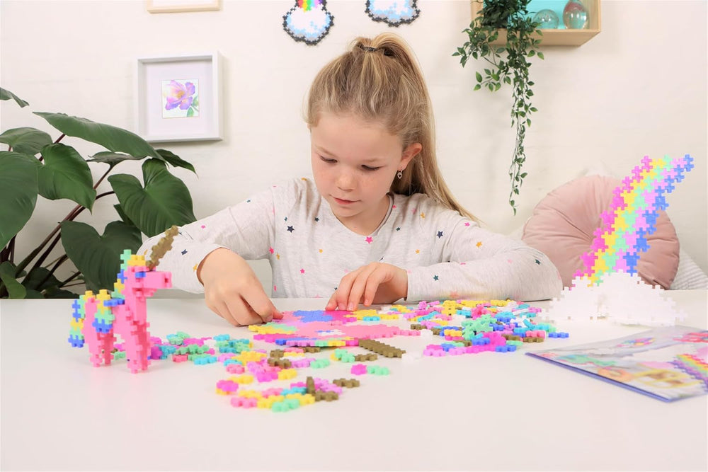 Plus-Plus 3908 Geniales Konstruktionsspielzeug, Learn to Build, Einhörner, Kreativ-Bausteine, 275 Teile